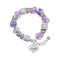 thumbnail image 1 of Delight Jewelry Precious White Heart with Baby Feet Purple Butterfly Bead Charm Bracelet, 7"+1" Extender, 1 of 5