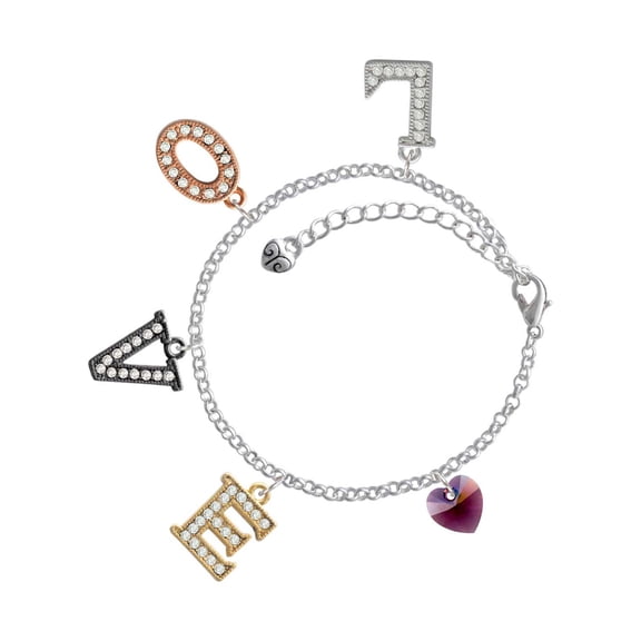 Delight Jewelry Purple Crystal Heart Multi-Colored Crystal Love Charm Bracelet