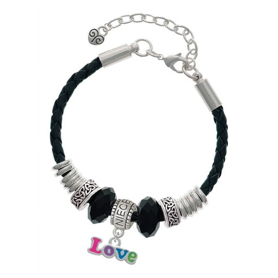 Delight Jewelry Rainbow Colored ''Love'' Niece Celtic Knot Leather Bead Bracelet, 7"+2" Extender