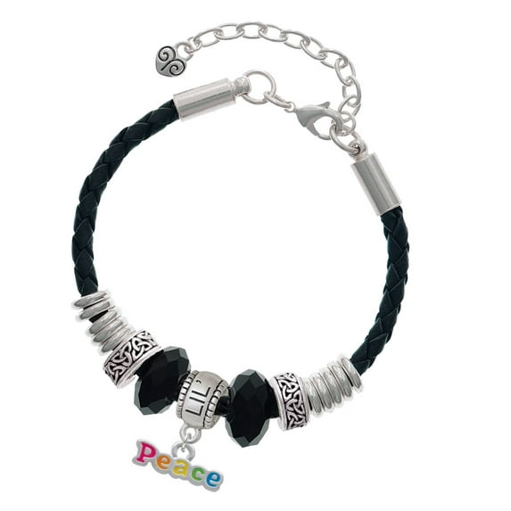Delight Jewelry Rainbow Colored ''Peace'' Lil Sister Celtic Knot Leather Bead Bracelet, 7"+2" Extender