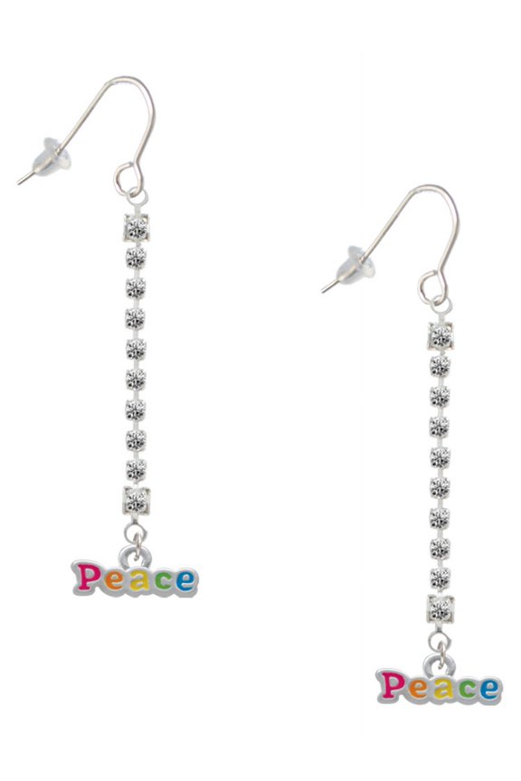 Rainbow Colored ''Peace'' - Silver-tone Long Sparkle Dangle French Earrings