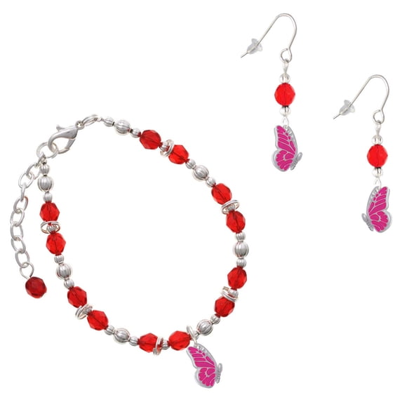 Delight Jewelry Red Beaded Bracelet and Earring Set, featuring Silver ...