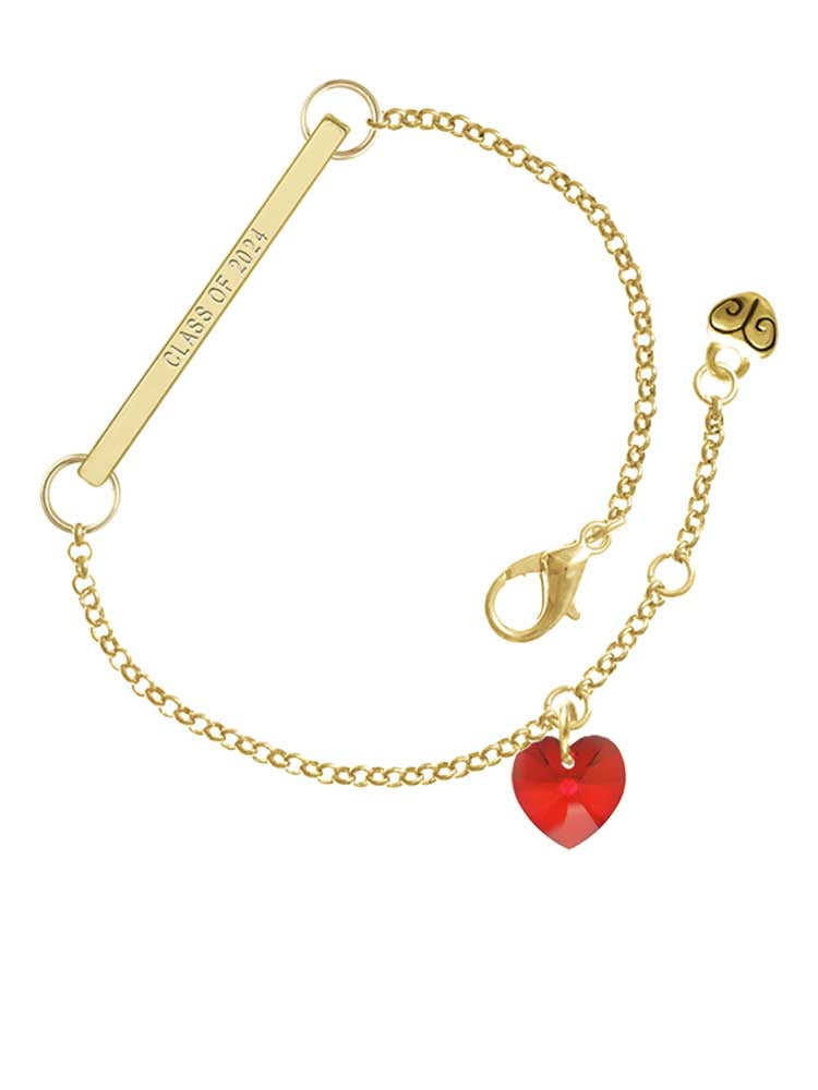 Delight Jewelry Red Crystal Heart Goldtone Class of 2024 Delicate Bar