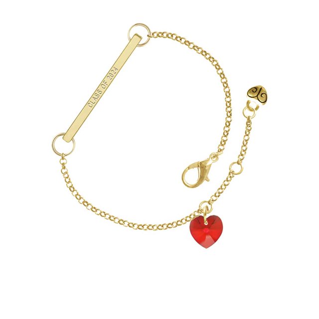Delight Jewelry Red Crystal Heart Goldtone Class of 2024 Delicate Bar