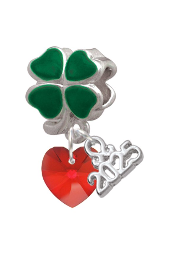 Red Crystal Heart - Good Luck Green Four Leaf Clover Charm Bead Dangle with Mini 2025