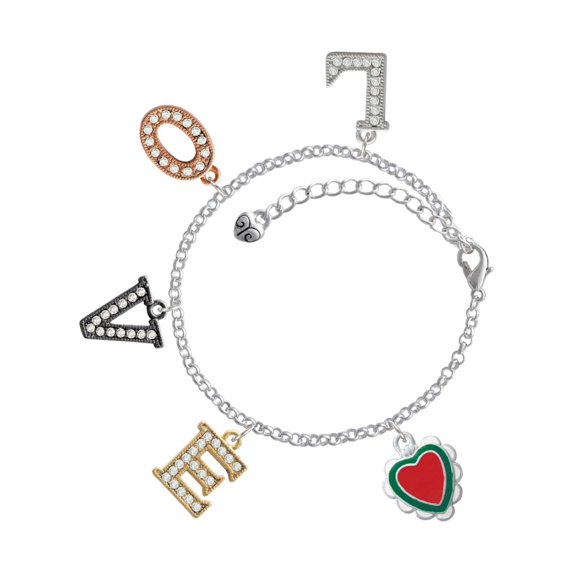 Delight Jewelry Red & Green Heart with White Ruffles Multi-Colored Crystal Love Charm Bracelet