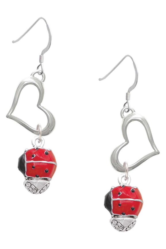 Red Ladybug Spinner Open Heart French Earrings