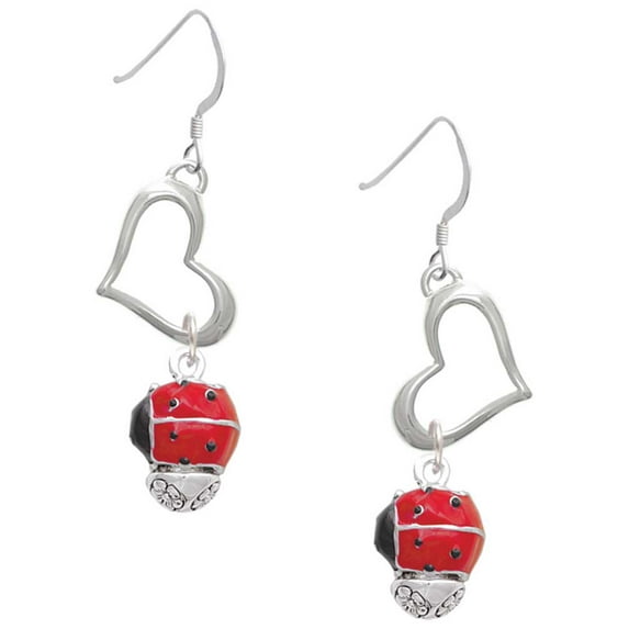 Delight Jewelry Red Ladybug Spinner Open Heart French Earrings