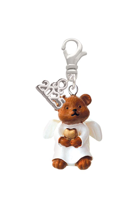 Resin Angel Bear - Silver-tone Clip on Charm with Mini Year 2025
