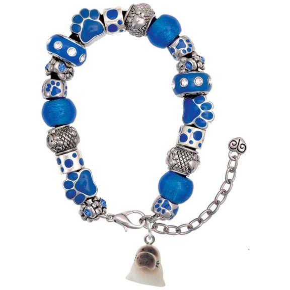 Delight Jewelry Resin Baby Seal Blue Paw Print Bead Bracelet, 7"+2"