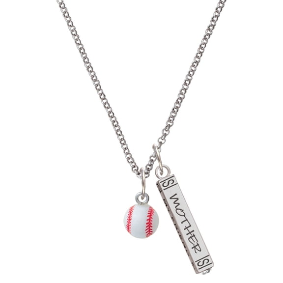 Delight Jewelry Resin Baseball Silvertone Mother Daughter Bar Charm Necklace, 23"