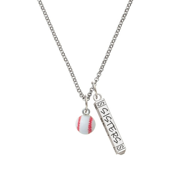 Delight Jewelry Resin Baseball Silvertone Sisters Best Friends Forever Bar Charm Necklace, 23"
