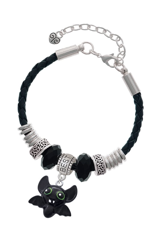 Resin Bat Buddy Best Friend Celtic Knot Leather Bead Bracelet, 7"+2" Extender