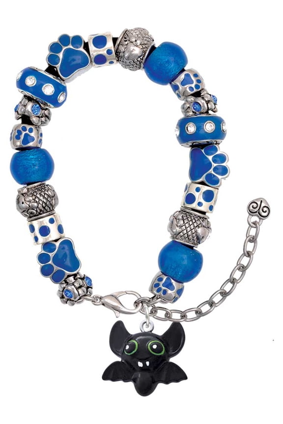 Resin Bat Buddy Blue Paw Print Bead Bracelet, 7"+2"