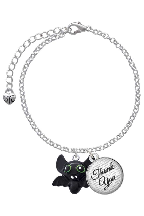 Resin Bat Buddy - Domed Thank You Charm Bracelet, 6"+2"