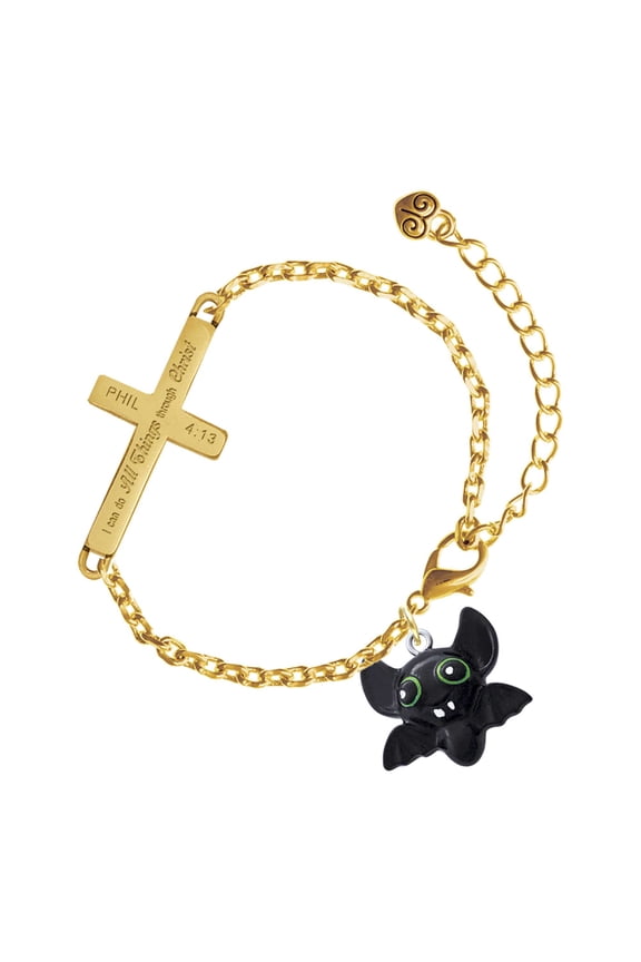 Resin Bat Buddy - Gold Tone Philipians 4:13 I Do All Things Through Christ Engraved Cross Charm Bracelet, 6.5+1.5" Extender