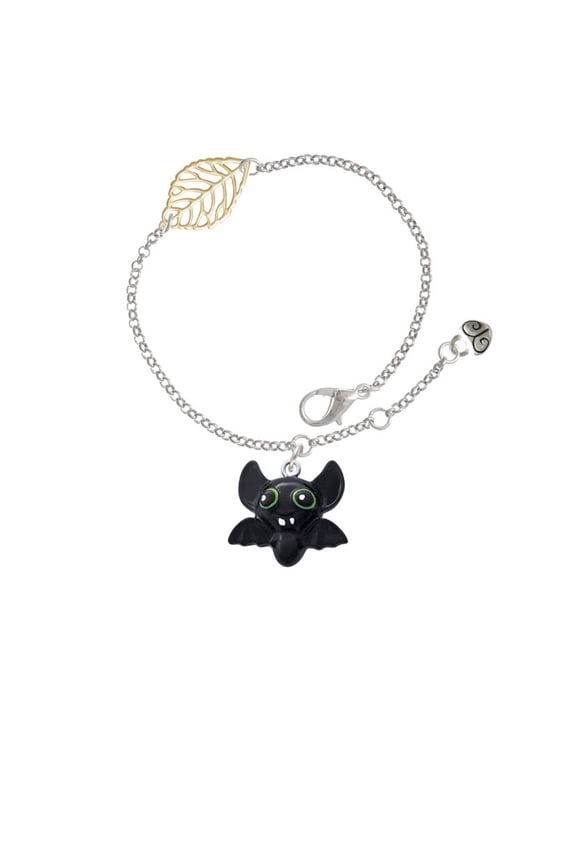 Resin Bat Buddy - Goldtone Leaf Delicate Bracelet, 6.25+1.75"