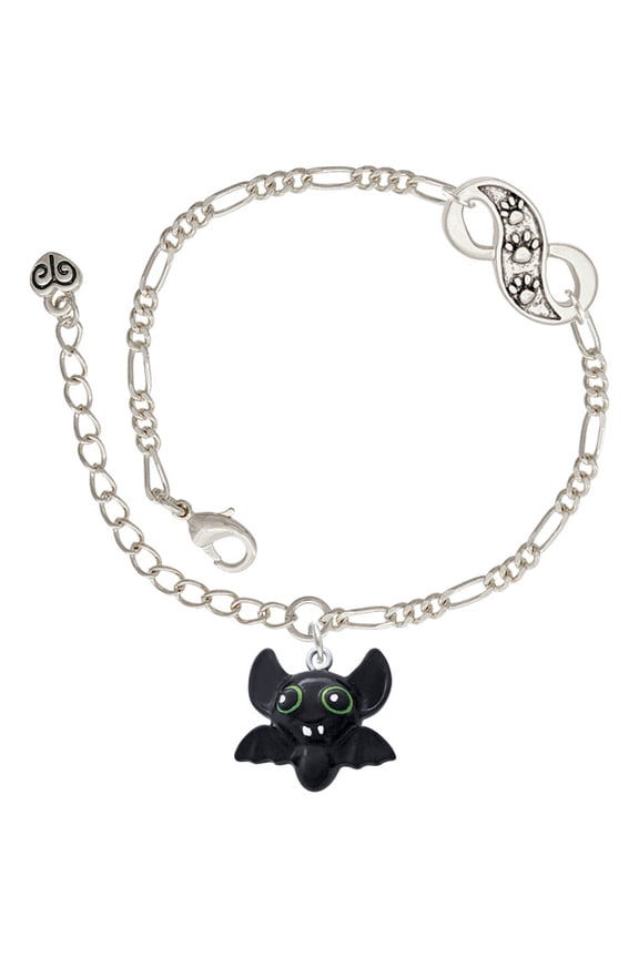 Resin Bat Buddy Silver-tone Paw Infinity Link Chain Bracelet, 6"+2" Extender