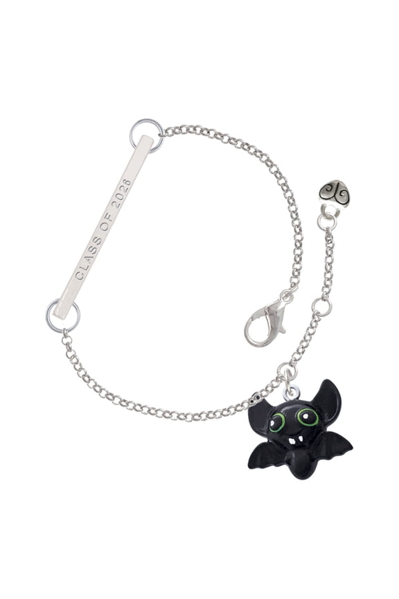 Resin Bat Buddy - Silvertone Class of 2026 Delicate Bar Bracelet, 8.5"