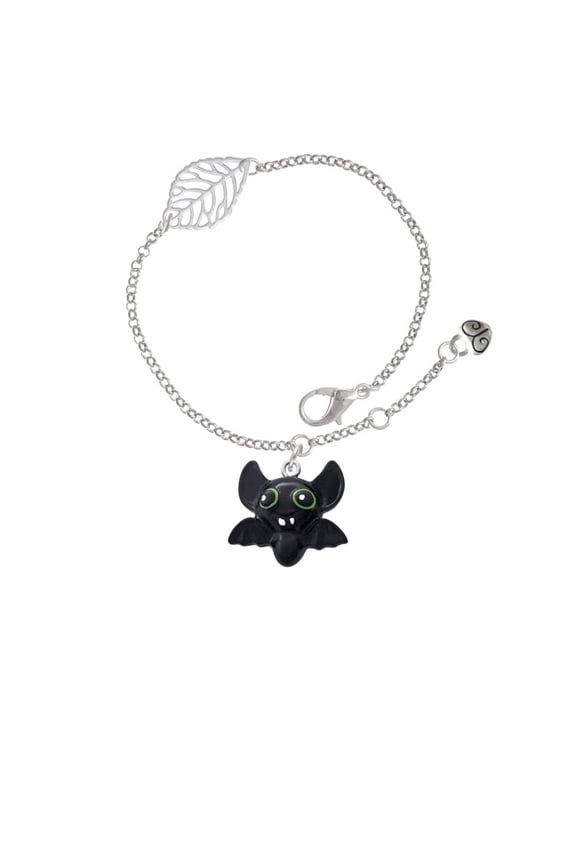 Resin Bat Buddy - Silvertone Leaf Delicate Bracelet, 6.25+1.75"