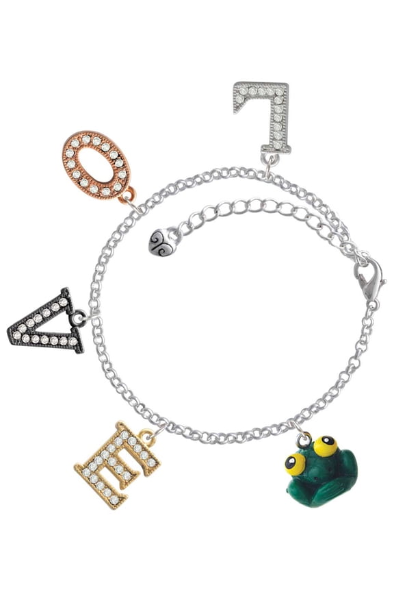 Resin Big Eyed Frog Multi-Colored Crystal Love Charm Bracelet