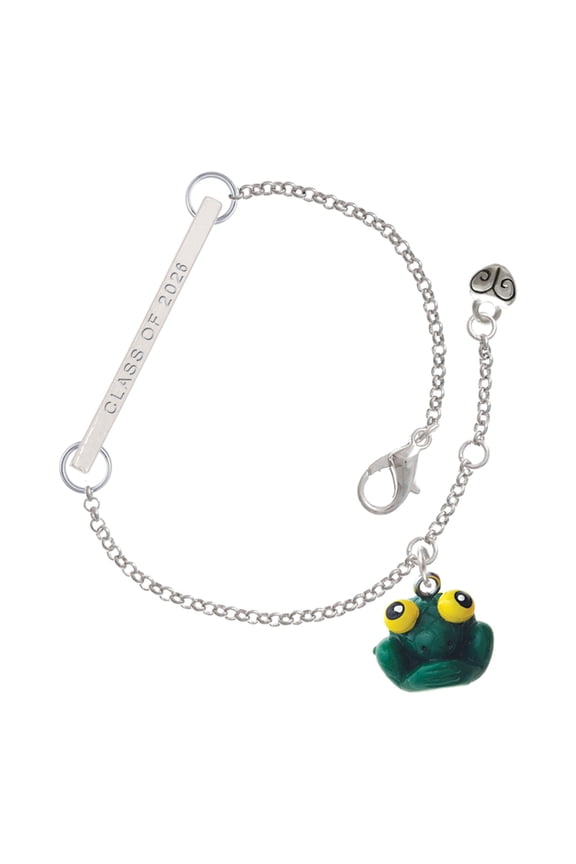 Resin Big Eyed Frog - Silvertone Class of 2026 Delicate Bar Bracelet, 8.5"