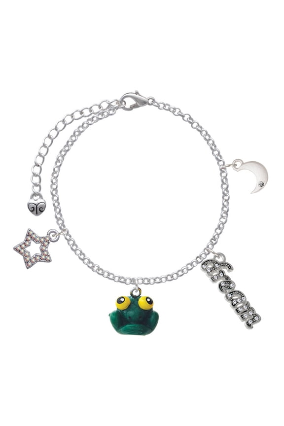 Resin Big Eyed Frog Silvertone Dream Big Charm Bracelet, 7.5+2" Extender