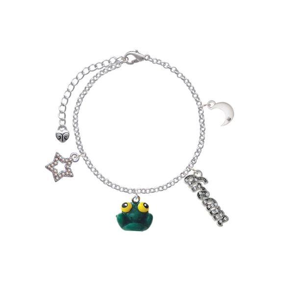 Delight Jewelry Resin Big Eyed Frog Silvertone Dream Big Charm Bracelet, 7.5+2" Extender