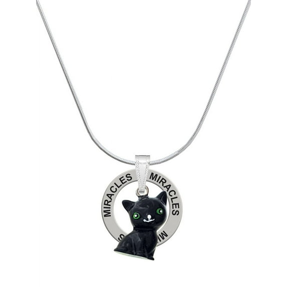 Delight Jewelry Resin Black Cat Miracles Ring Charm Necklace, 18"