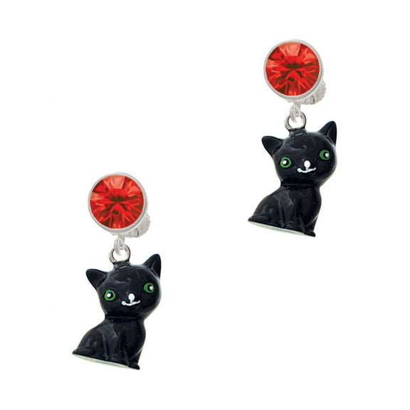 Delight Jewelry Resin Black Cat Red Crystal Clip on Earrings