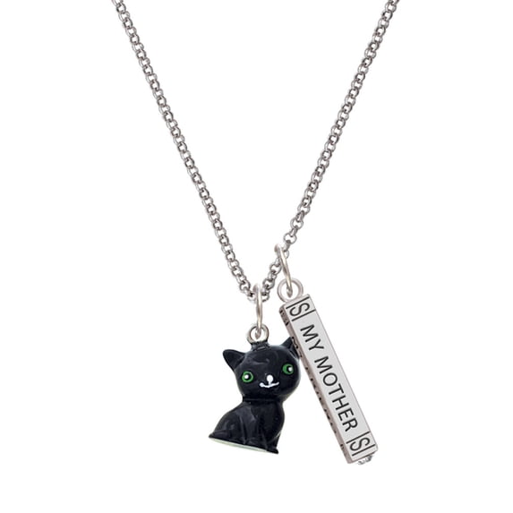 Delight Jewelry Resin Black Cat Silvertone Always My Mother Bar Charm Necklace, 23"