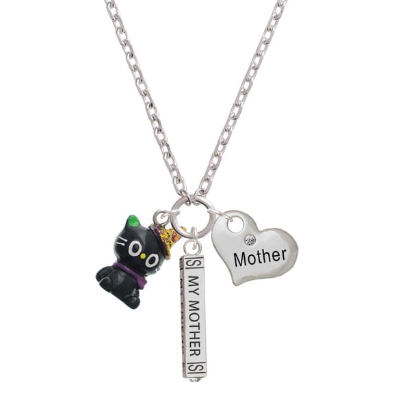 Delight Jewelry Resin Black Kitty Cat with Witch Hat Always My Mother Bar Zoe Necklace