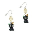 thumbnail image 1 of Delight Jewelry Resin Black Kitty Cat with Witch Hat Goldtone Leaf French Earrings, 1 of 4