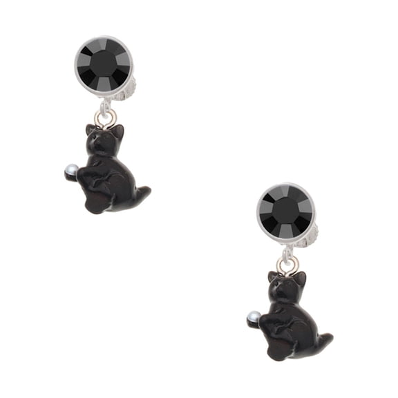 Delight Jewelry Resin Black Playing Cat Black Crystal Clip on Earrings