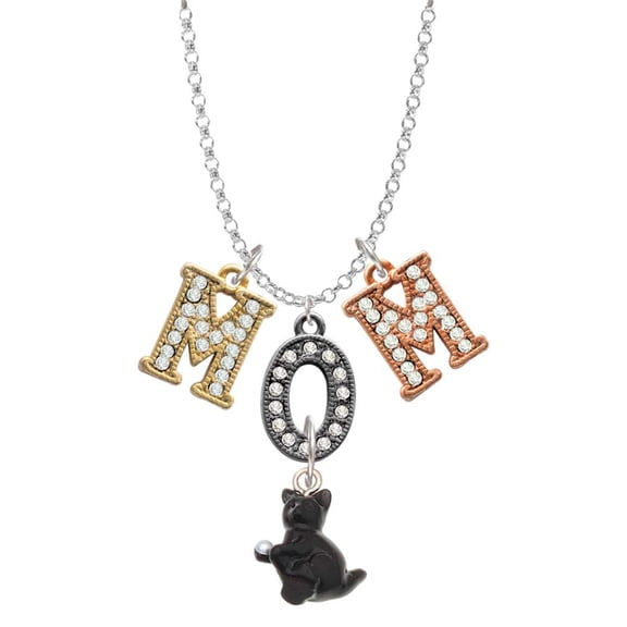 Delight Jewelry Resin Black Playing Cat Multi-Colored Crystal Mom Charm Necklace