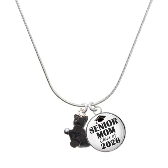 Delight Jewelry Resin Black Playing Cat - Silvertone Senior Mom Class of 2026 Dome Necklace, 18"