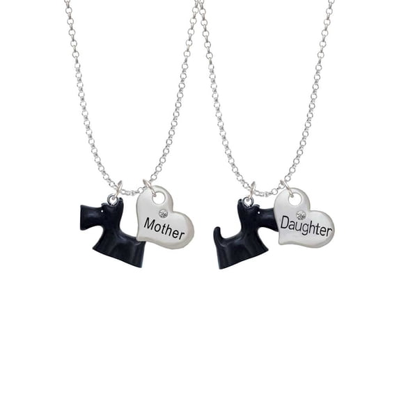Delight Jewelry Resin Black Scottie Dog Mother & Daughter Heart Necklaces (Set of 2), 19"+2"