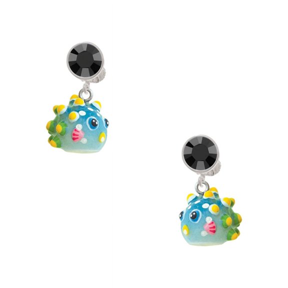 Delight Jewelry Resin Blowfish Black Crystal Clip on Earrings