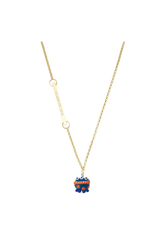 Resin Blue Alien with Orange Dots - Gold-tone Class of 2026 Delicate Bar Necklace, 18.75"
