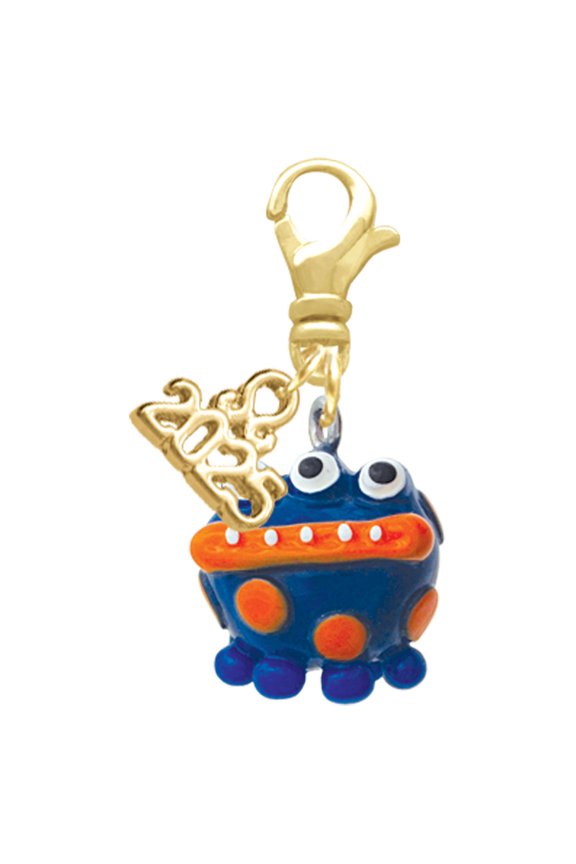 Resin Blue Alien with Orange Dots - Gold-tone Clip on Charm with Mini Year 2025