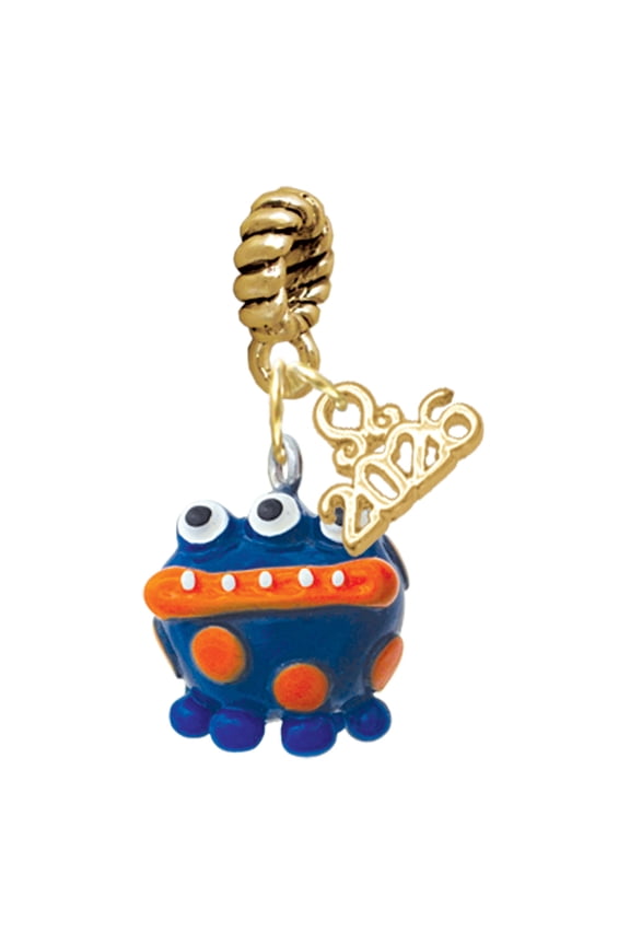Resin Blue Alien with Orange Dots - Goldtone Plated Rope Charm Bead Dangle with Mini 2026