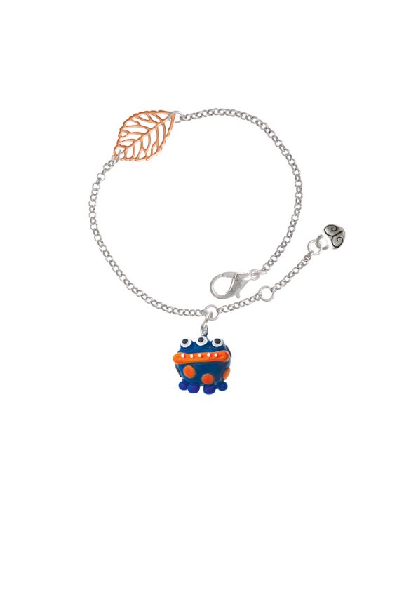 Resin Blue Alien with Orange Dots - Rose Goldtone Leaf Delicate Bracelet, 6.25+1.75"