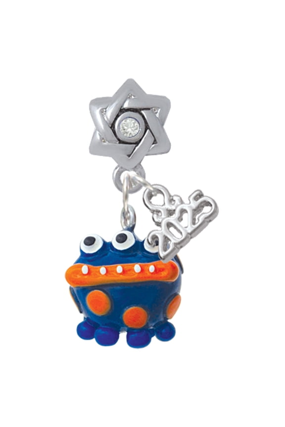 Resin Blue Alien with Orange Dots - Silver-tone Clear Star of David Charm Bead Dangle with Mini 2025