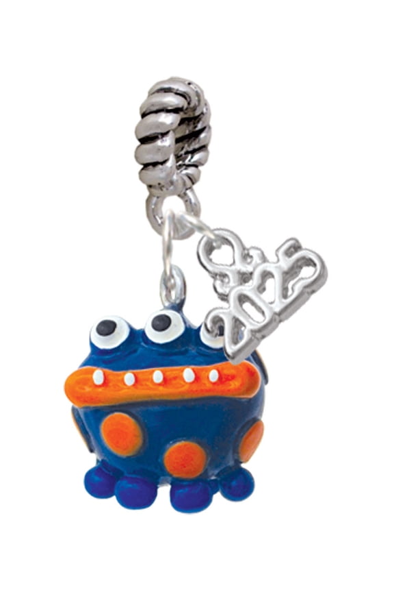 Resin Blue Alien with Orange Dots - Silver-tone Rope Charm Bead Dangle with Mini 2025