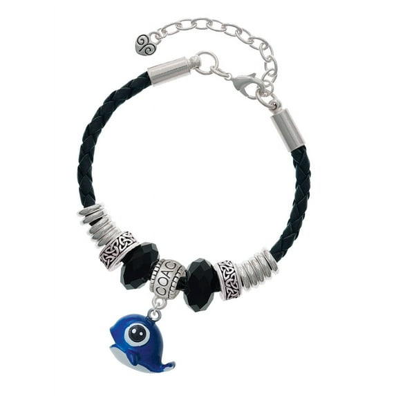 Delight Jewelry Resin Blue Baby Whale Coach Celtic Knot Leather Bead Bracelet, 7"+2" Extender