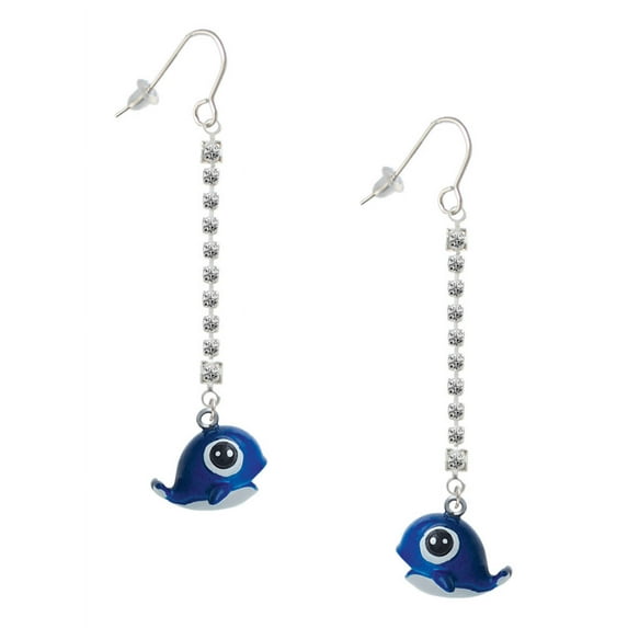 Delight Jewelry Resin Blue Baby Whale - Silver-tone Long Sparkle Dangle French Earrings