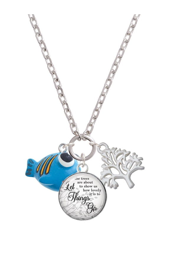 Resin Blue Fish with Orange Stripes Let Things Go Fall Zoey Charm Necklace, 28"