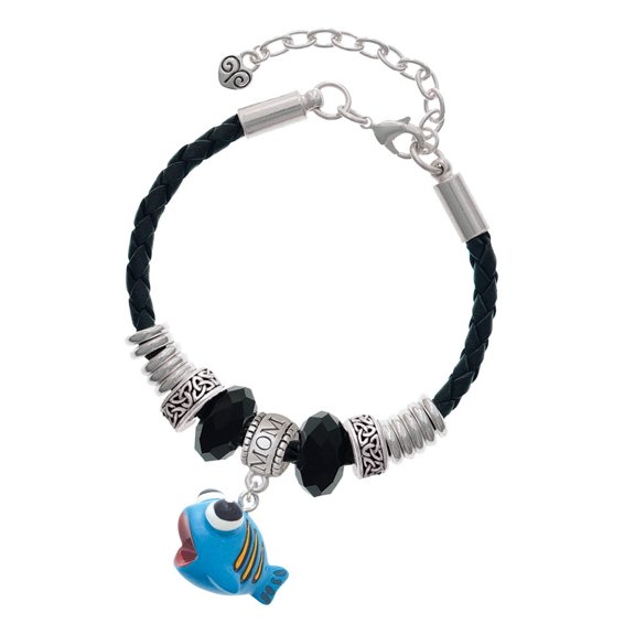 Delight Jewelry Resin Blue Fish with Orange Stripes Mom Celtic Knot Leather Bead Bracelet, 7"+2" Extender