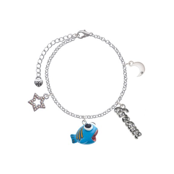 Delight Jewelry Resin Blue Fish with Orange Stripes Silvertone Dream Big Charm Bracelet, 7.5+2" Extender