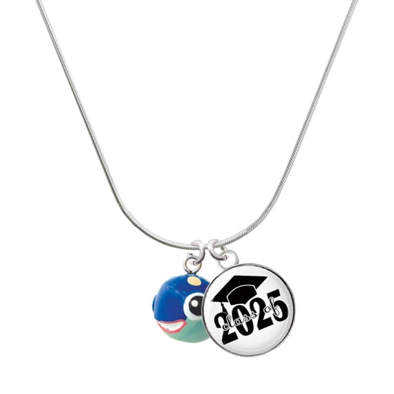 Delight Jewelry Resin Blue Fish with Pink Polka Dots - Script Class of 2025 Dome Charm Necklace, 18"